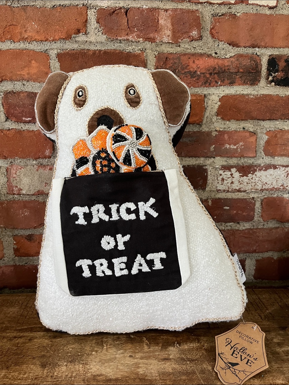 Decorative Halloween Trick or Treat Dog Pillow - White and Black